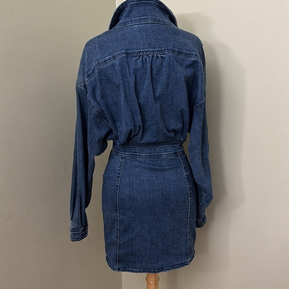 💕- Free People Dark Wash Denim Long Sleeve Botton-Front Mini Dress size XS - Picture 6 of 16